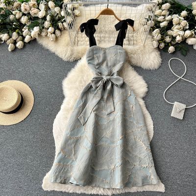 Elegant  Lace Up Bow Strap A Line Evening Party Dress