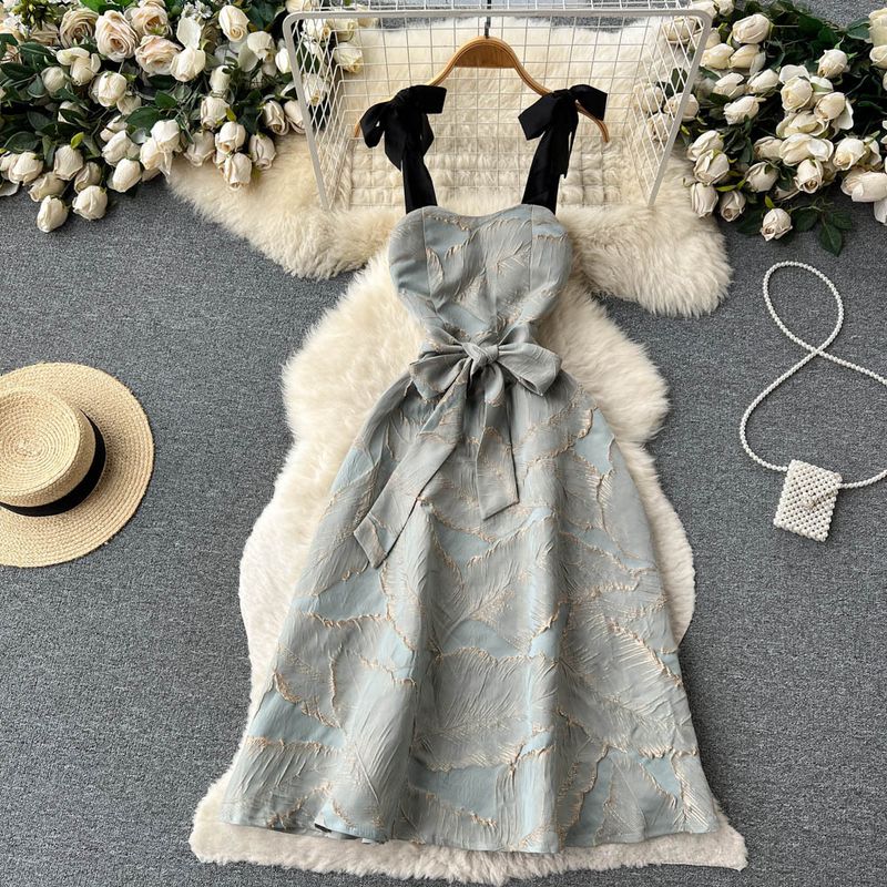 Elegant  Lace Up Bow Strap A Line Evening Party Dress