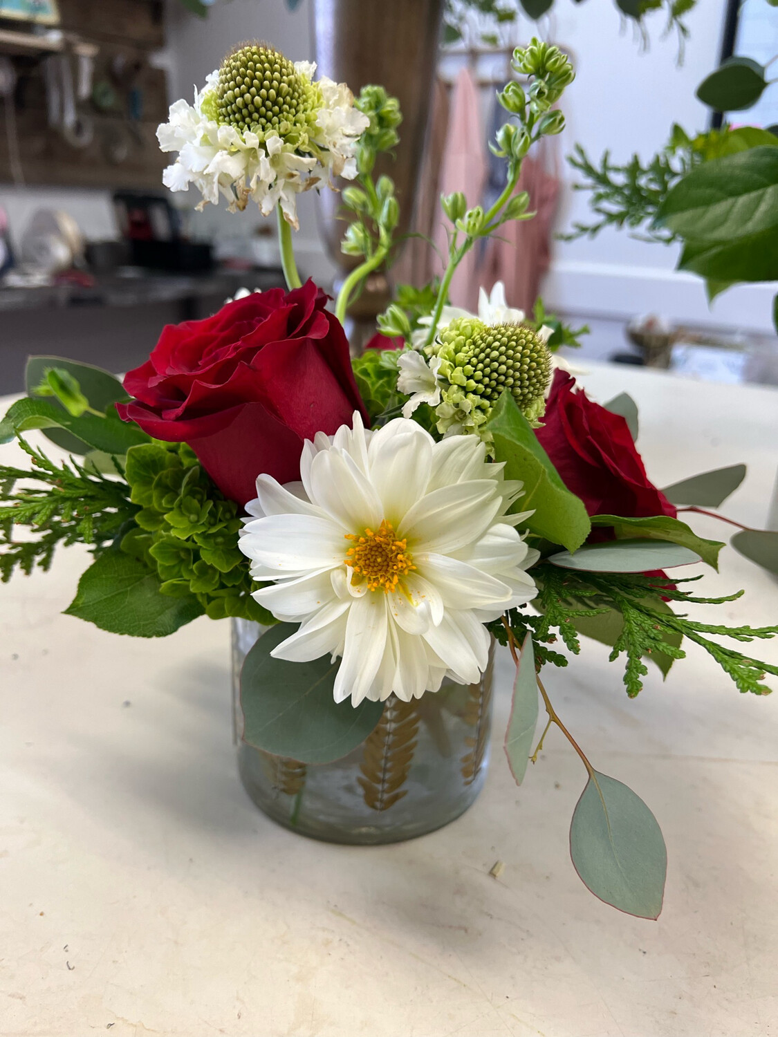 Small Holiday Arrangement In Festival Vase