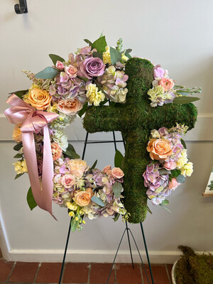 Floral Wreath With Cross And Easel