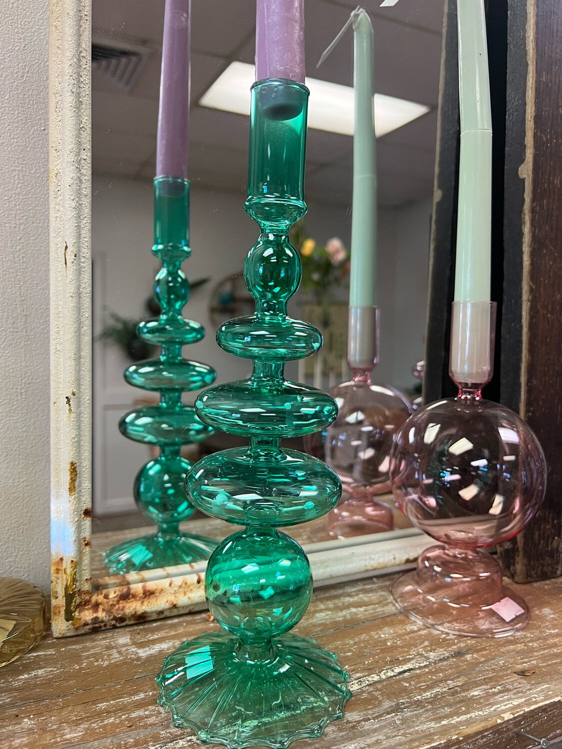 Tall Turquoise Candlestick