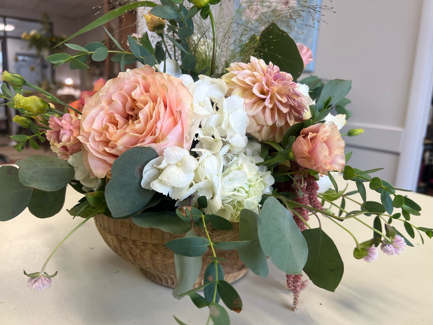 Wooden Compote/bowl With Arrangement