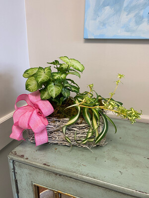 Small Oblong Nest Basket With Plants And Florals