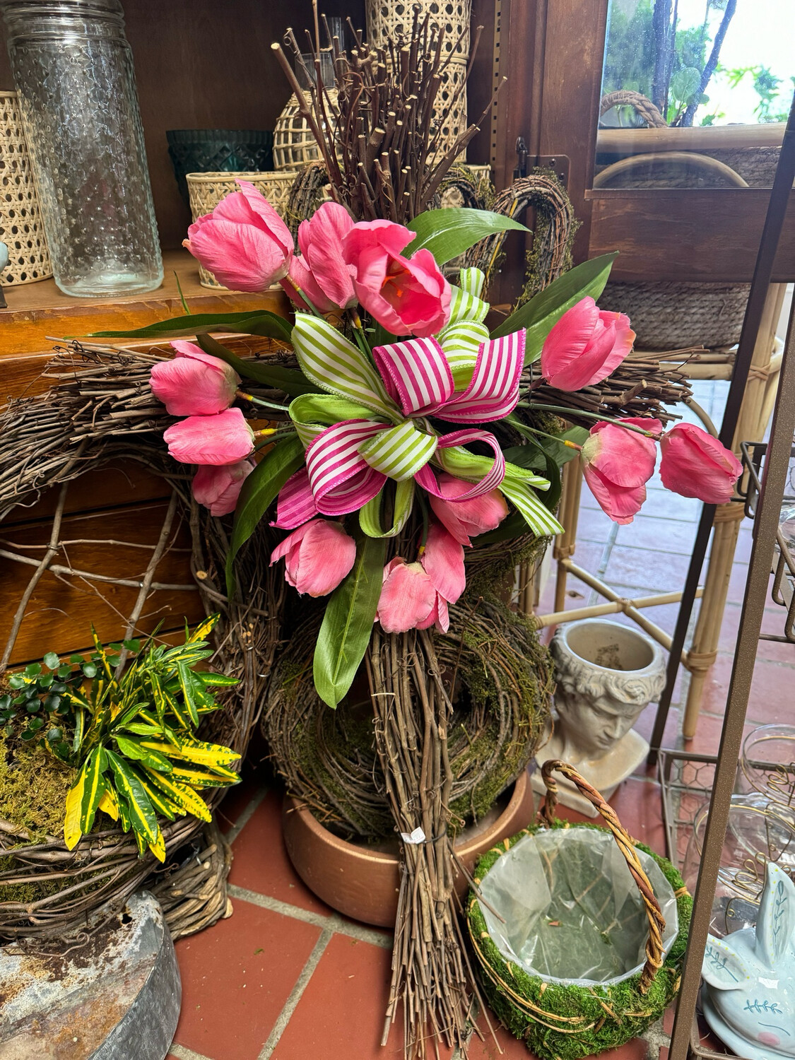 Twig Cross With Faux Or Fresh Florals