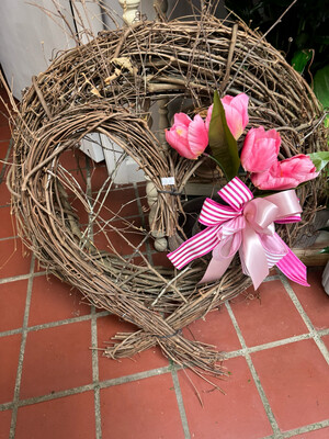 Twig Heart Wreath With Florals And Bow