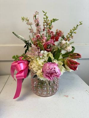 Pink Bubble Vase With Fresh Florals