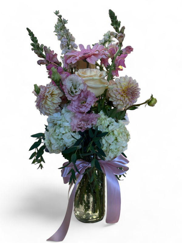 small Hobnail jar W floral arrangement
