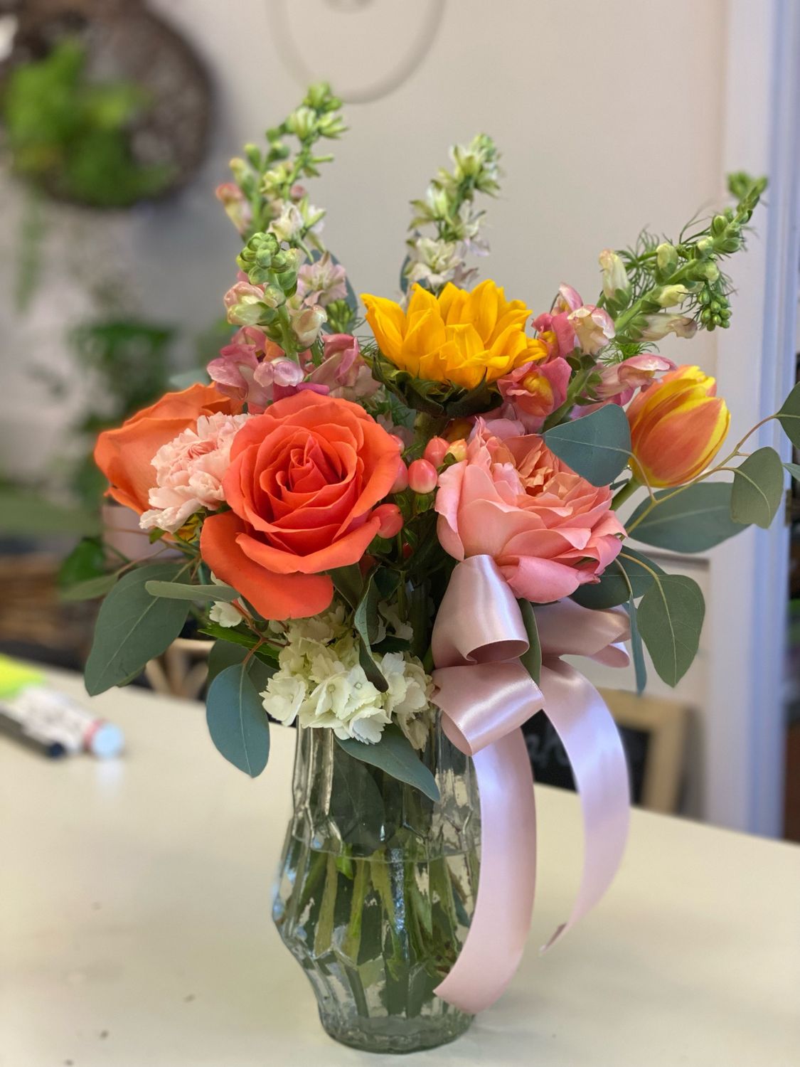 Gold Rim Vase with Florals