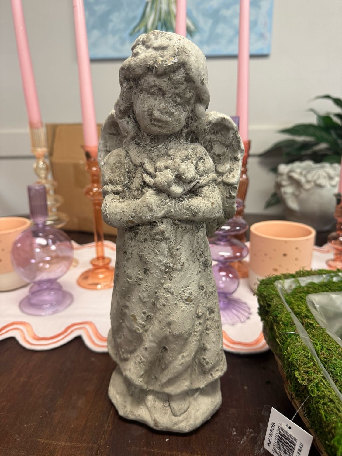 Cement Angel w/ Flowers