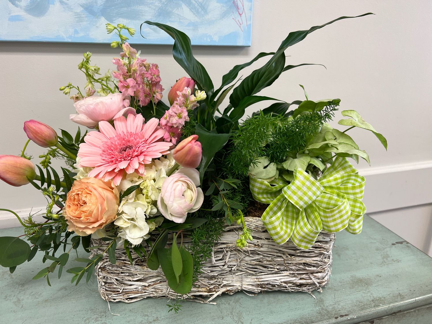 Small Oblong Nest Basket With Plants And Florals