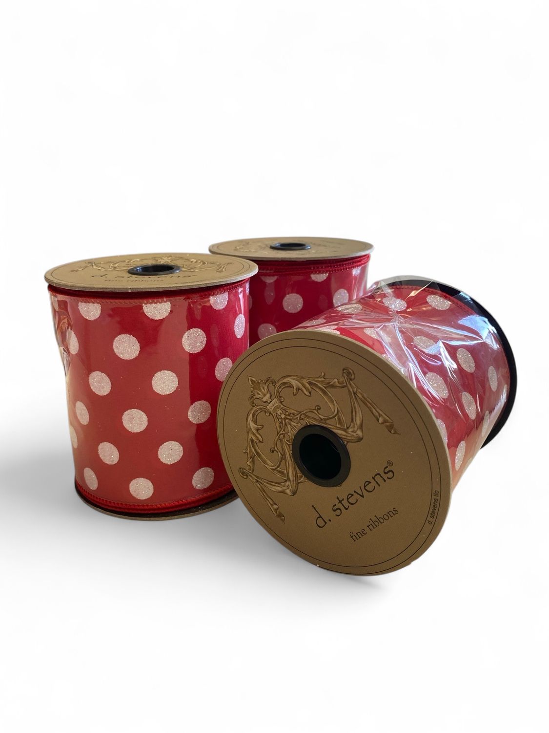10yd x 4” d stevens Red Ribbon with Glittery White Polka Dots 10yd x 4” d stevens Red Ribbon with Glittery White Polka Dots