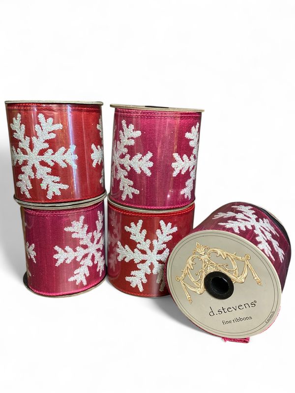 5yd x 4” d. stevens Shiny Ribbon w/ Sparkly Snowflakes 5yd x 4” d. stevens Shiny Ribbon w/ Sparkly Snowflakes