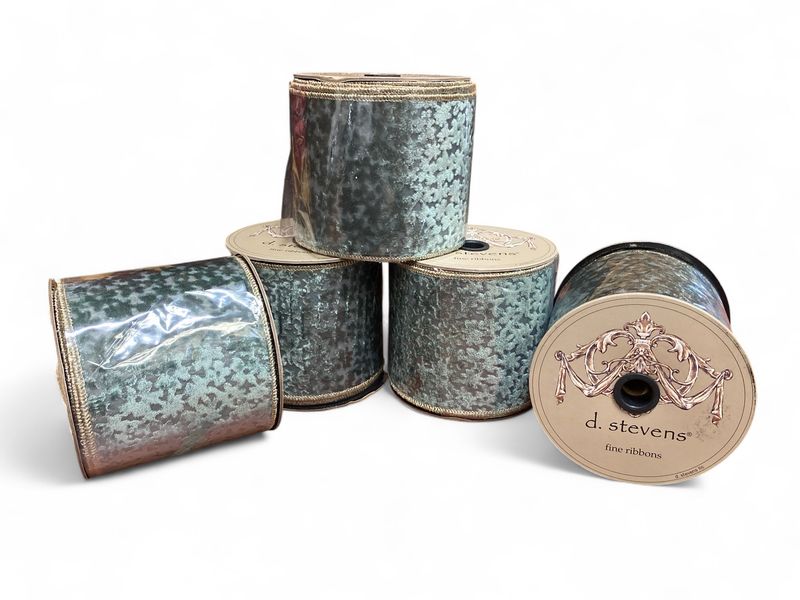 10yd x 4” d. stevens Blue Snowflake Pattern Felt w/ Gold Trim Ribbon 10yd x 4” d. stevens Blue Snowflake Pattern Felt w/ Gold Trim Ribbon