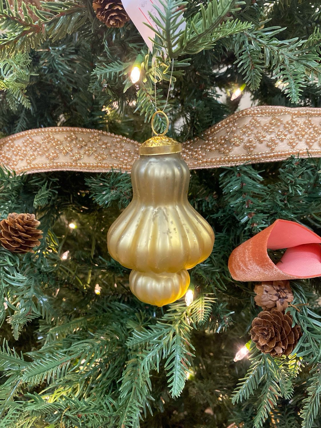 Golden Ribbed Glass Ornament