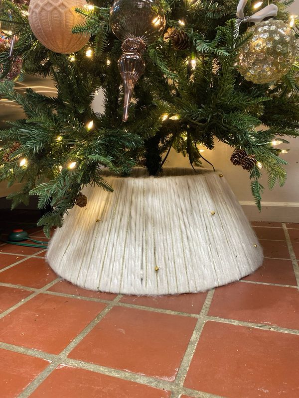 White Yarn with Gold Bells Christmas Tree Cover