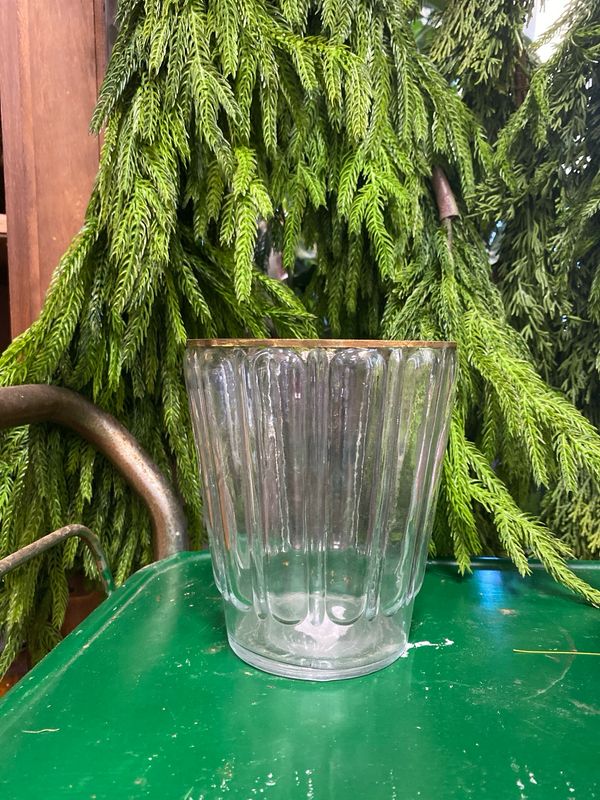 Wide Mouth Glass Vase with Gold Rim Wide Mouth Glass Vase with Gold Rim