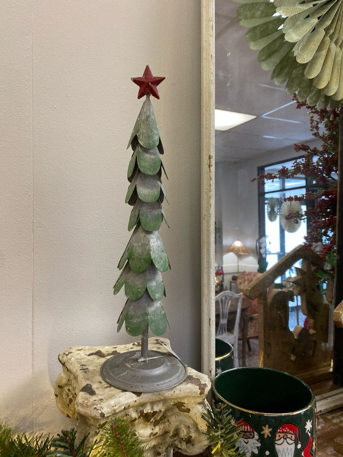 Tall Rustic Metal Tree with Red Star