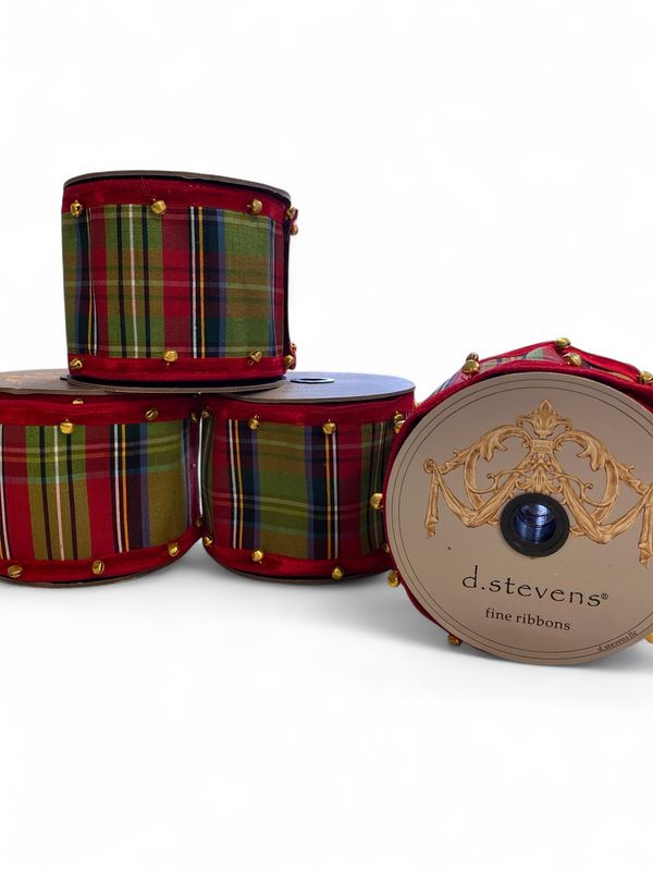 5yd x 4” d. stevens McFarlane Plaid Ribbon with Golden Bells 5yd x 4” d. stevens McFarlane Plaid Ribbon with Golden Bells