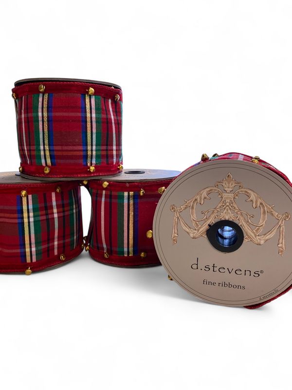 5yd x 4” d. stevens Traditional Plaid Ribbon with Golden Bells 5yd x 4” d. stevens Traditional Plaid Ribbon with Golden Bells