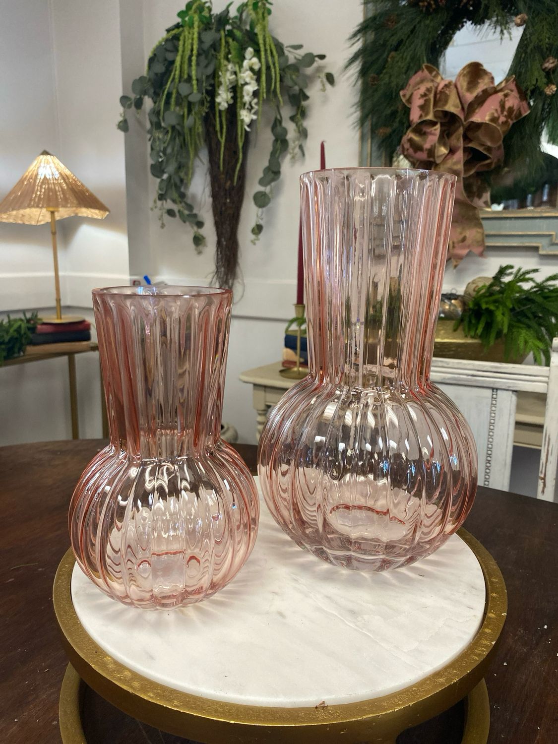 Pink Ribbed Glass Vase (Small) Pink Ribbed Glass Vase (Small)