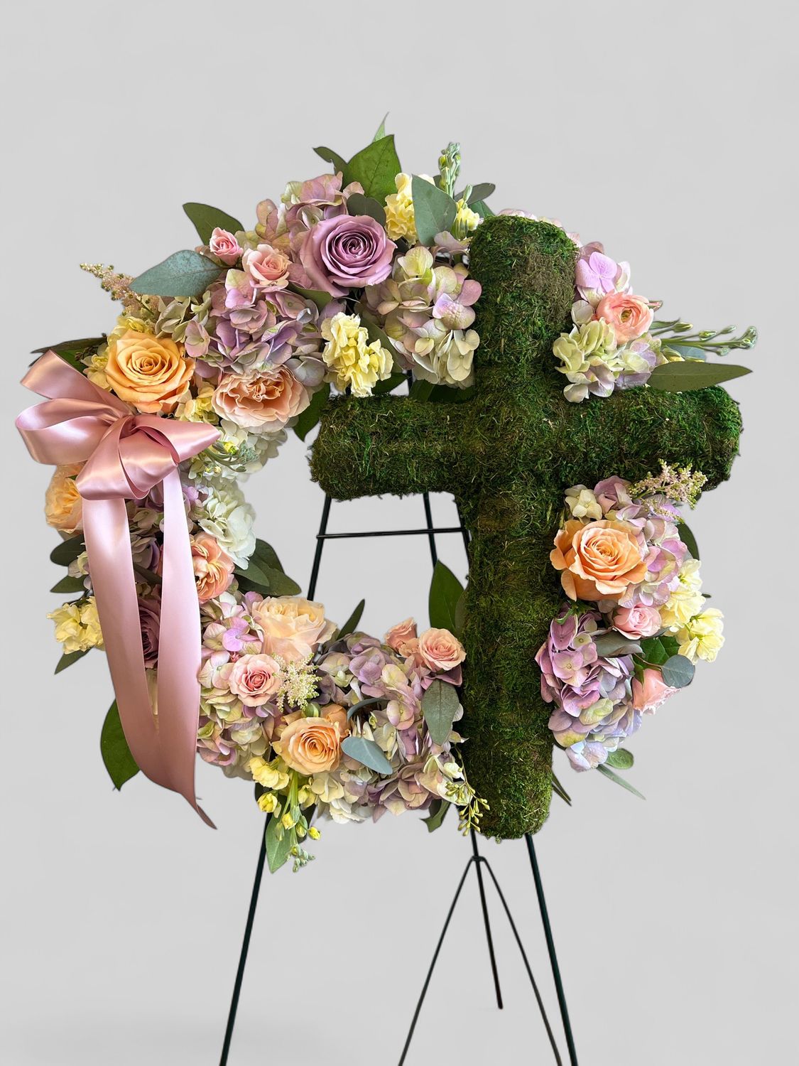 Floral Wreath With Cross And Easel