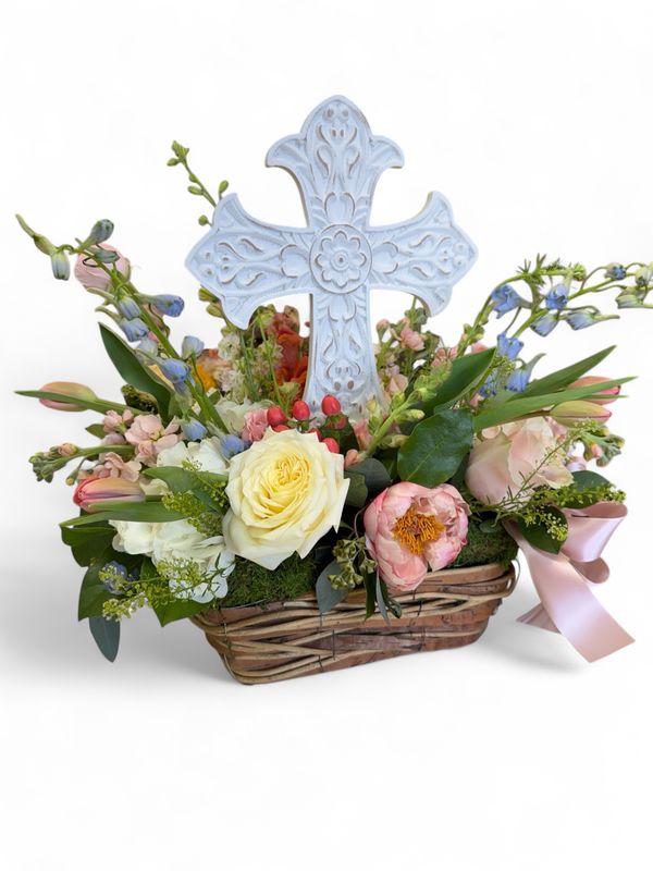Floral Basket With Keepsake Cross