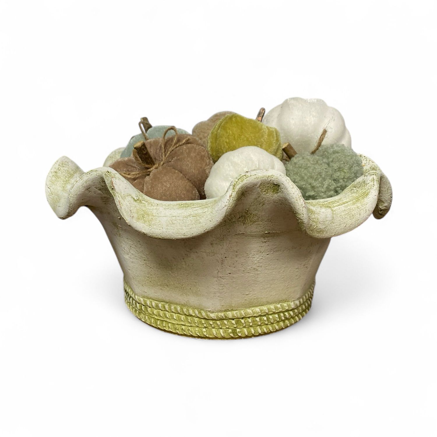 Wavy White and Green Terracotta Bowl