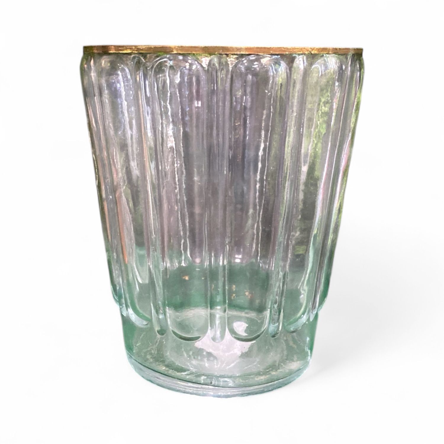 Wide Mouth Glass Vase with Gold Rim