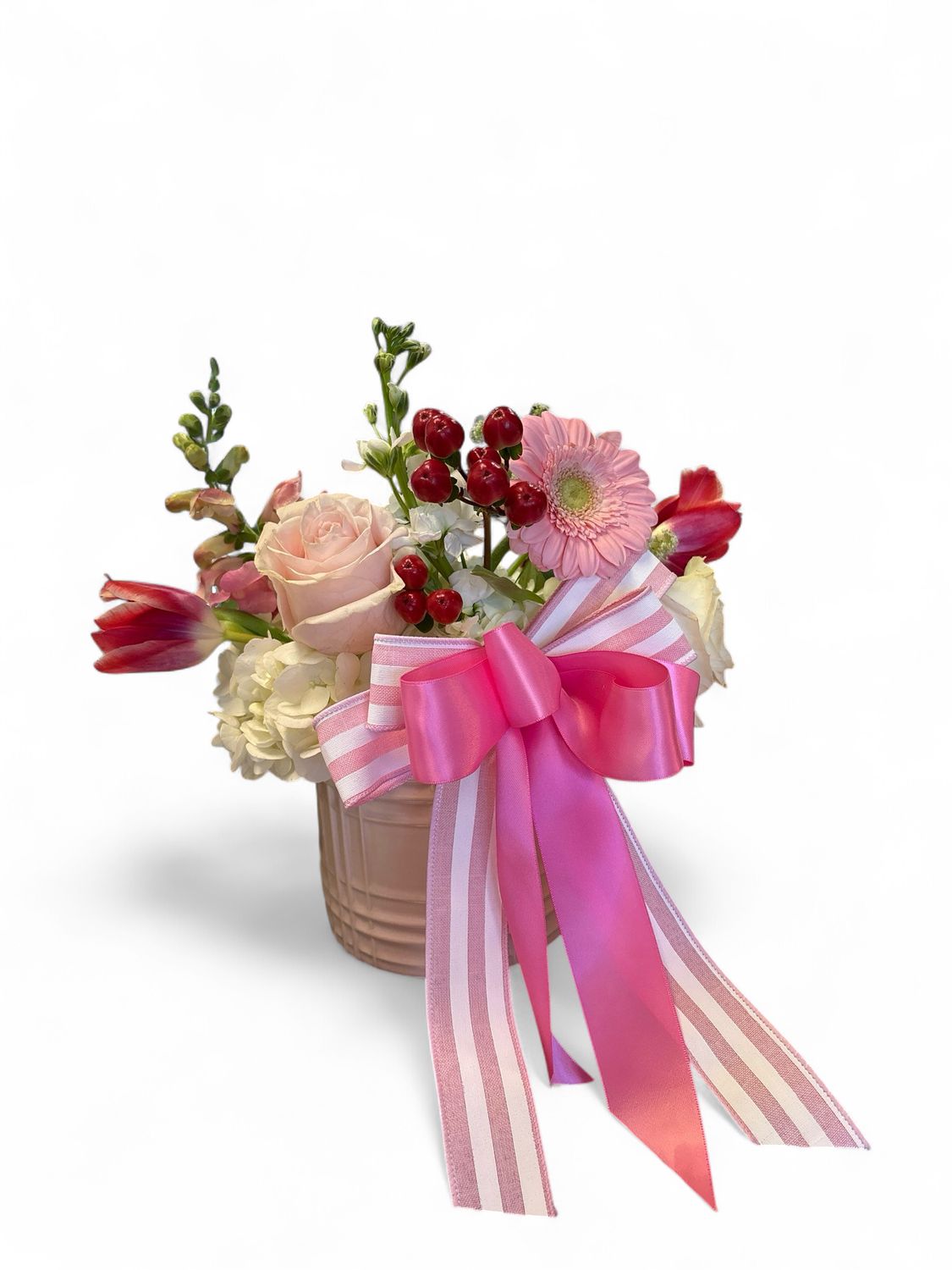 Pink Plaid Ceramic Planter W florals Pink Plaid Ceramic Planter W florals