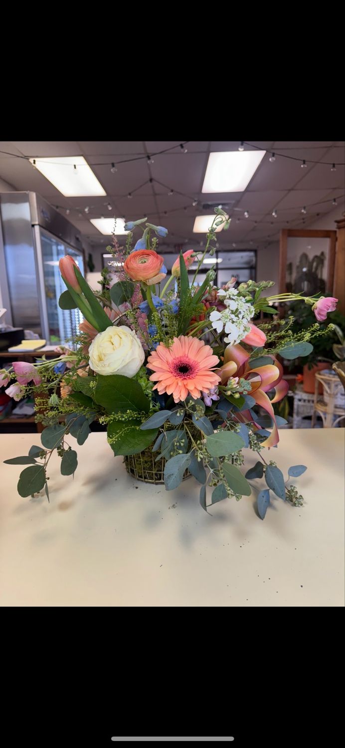 Gold Wired Basket With Floral Arrangement
