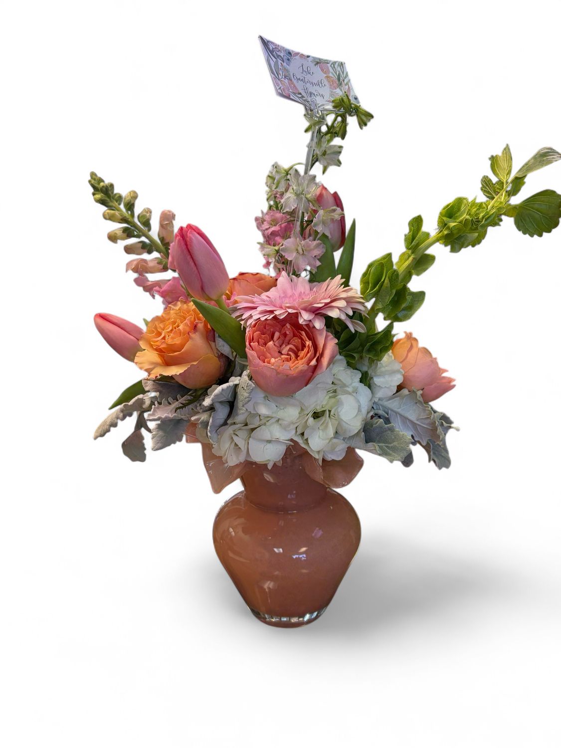 Large Orange Ruffle vase with florals Large Orange Ruffle vase with florals