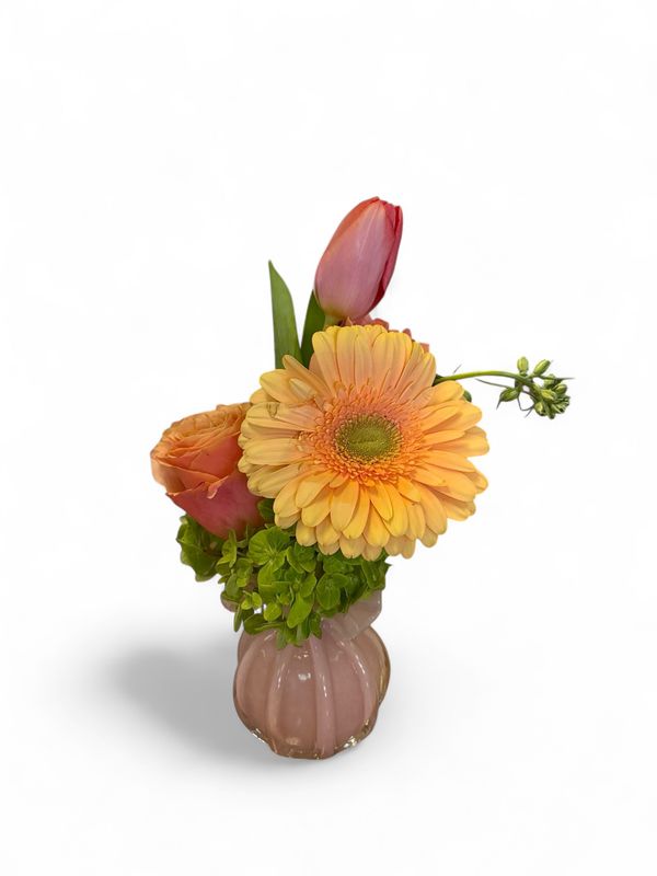 Mini pale pink ruffle vase with florals