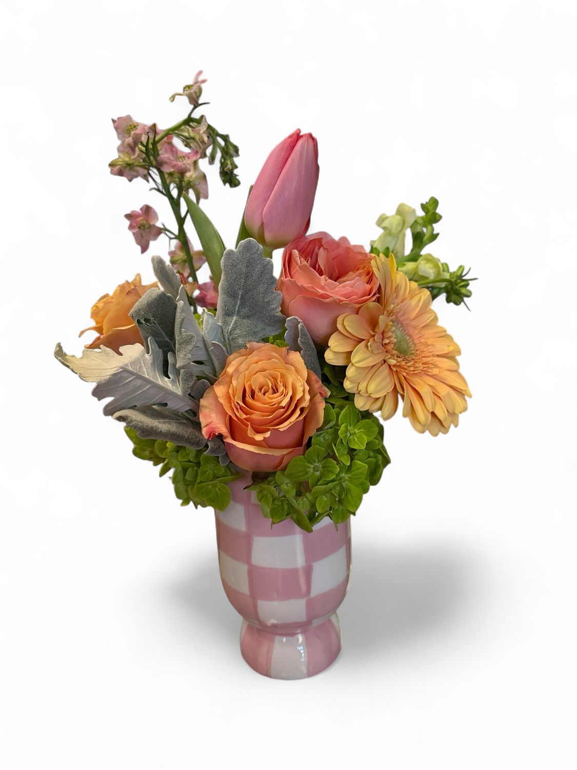 Pink Checkered vase with florals