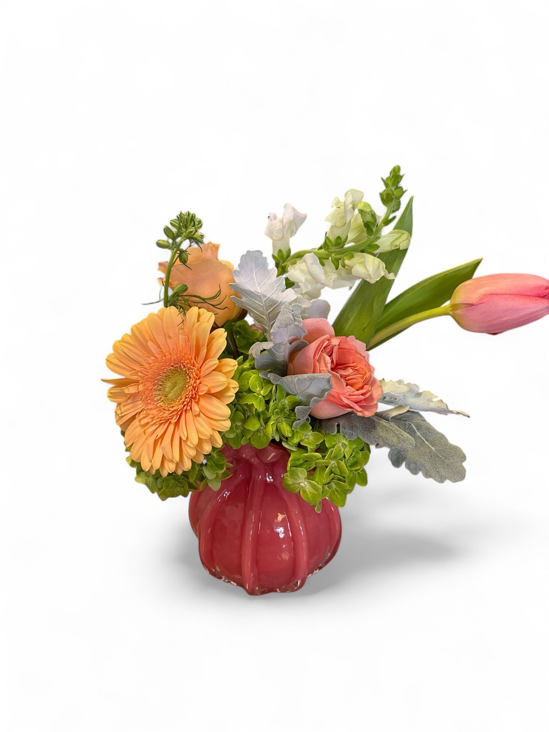 Medium Pink Ruffle vase with florals