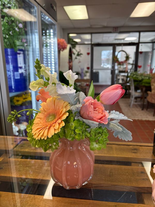 Salmon Ruffle vase with florals