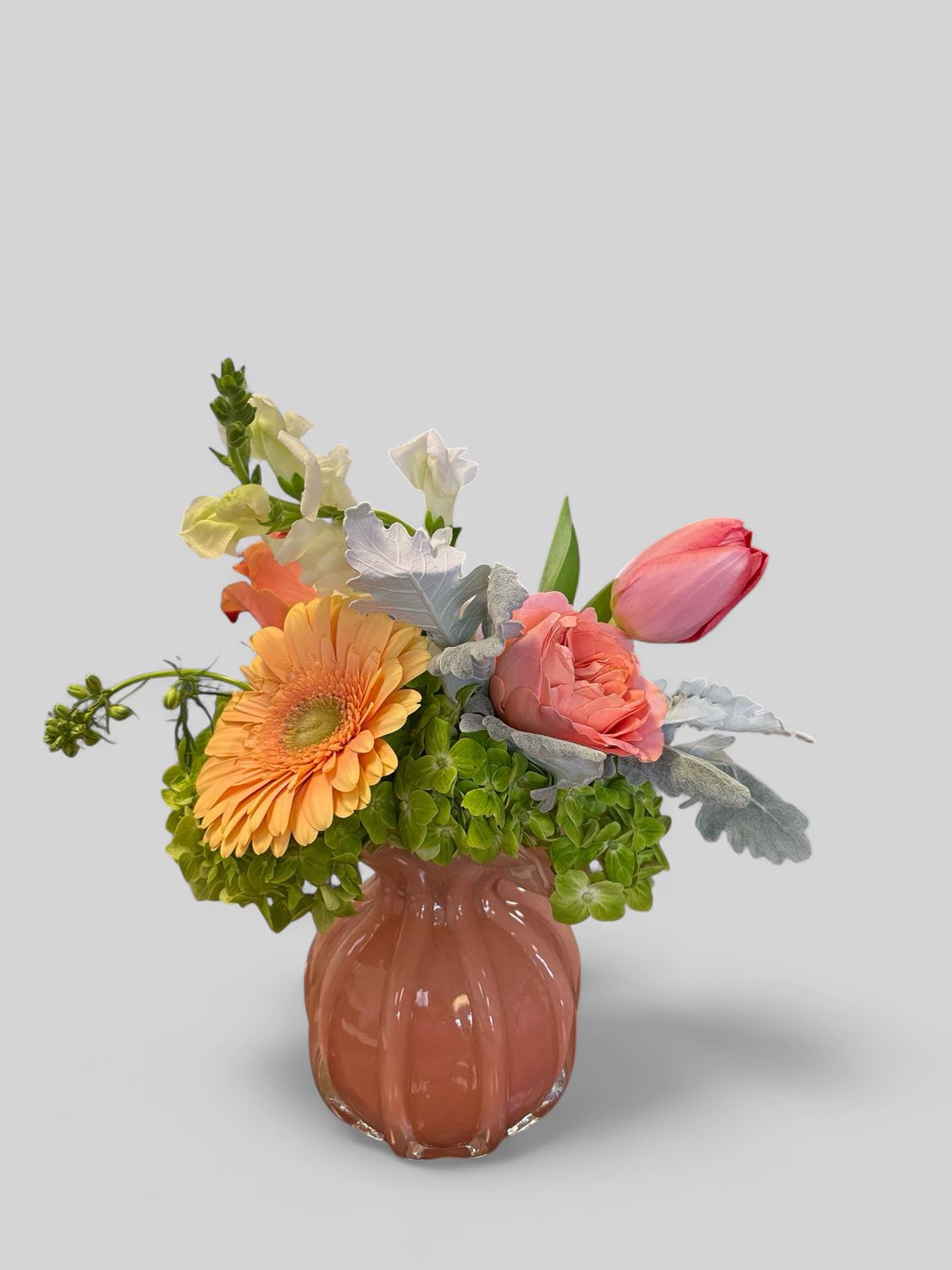 Salmon Ruffle vase with florals
