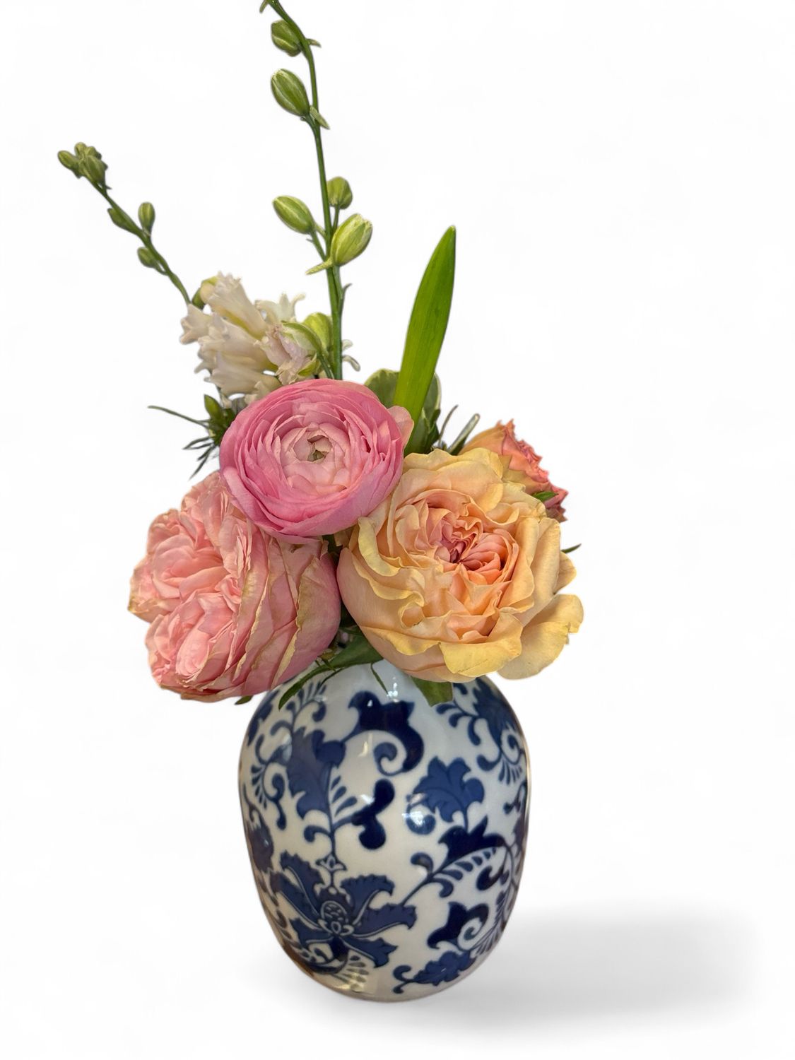 Small Blue and white stoneware vase with florals