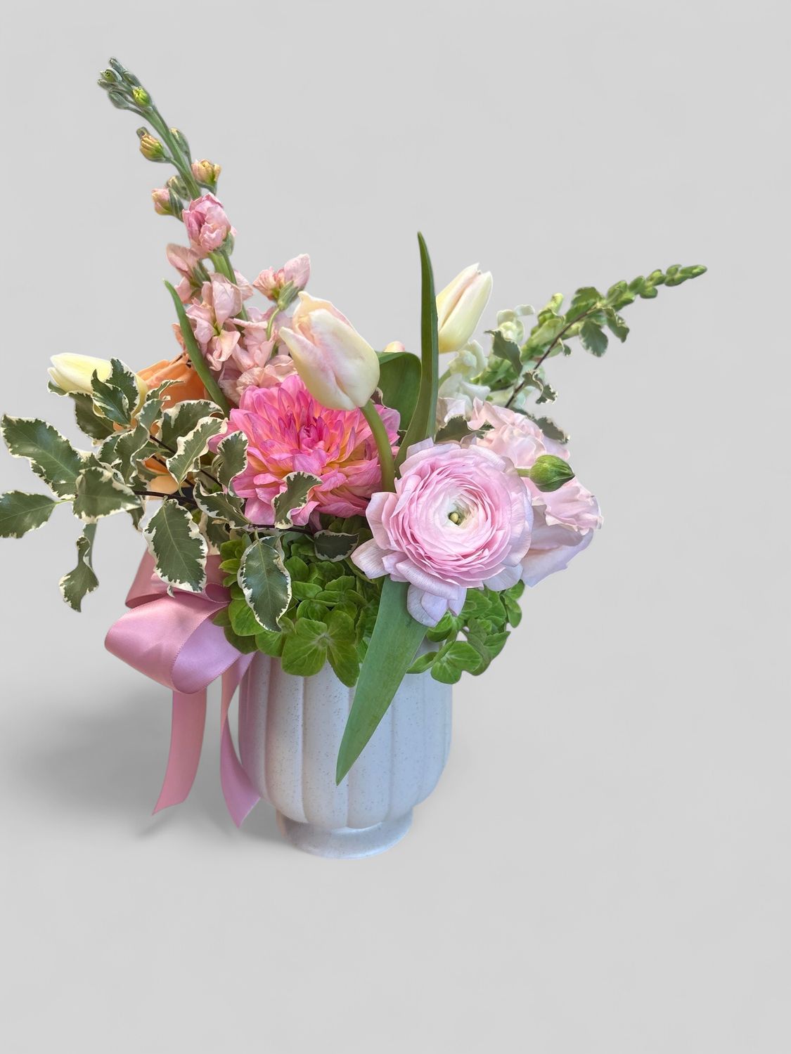 Small grey vintage vase with florals
