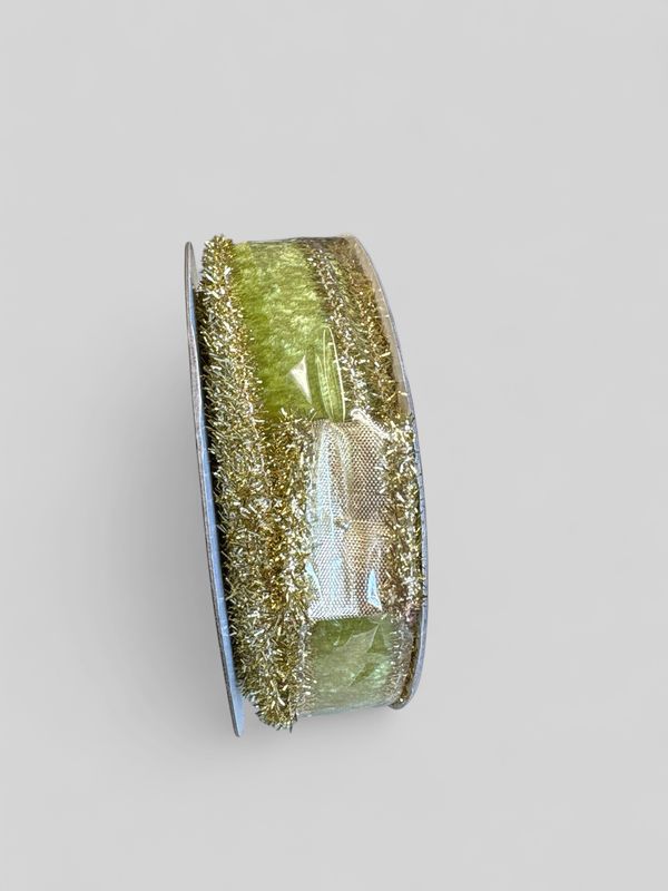 Velvet Metallic Dupion DBL Fused Tinsel Edge Apple 1x10Yd