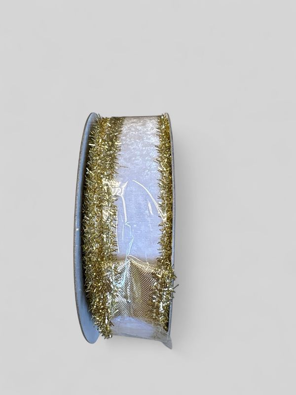 Velvet Metallic Dupion DBL Fused Tinsel Edge White 1x10yd