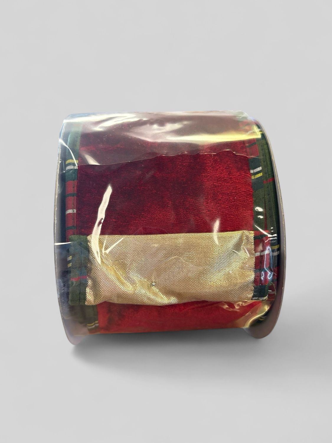 Red Velvet Metallic Dupion Plaid Piping 4x10Yd