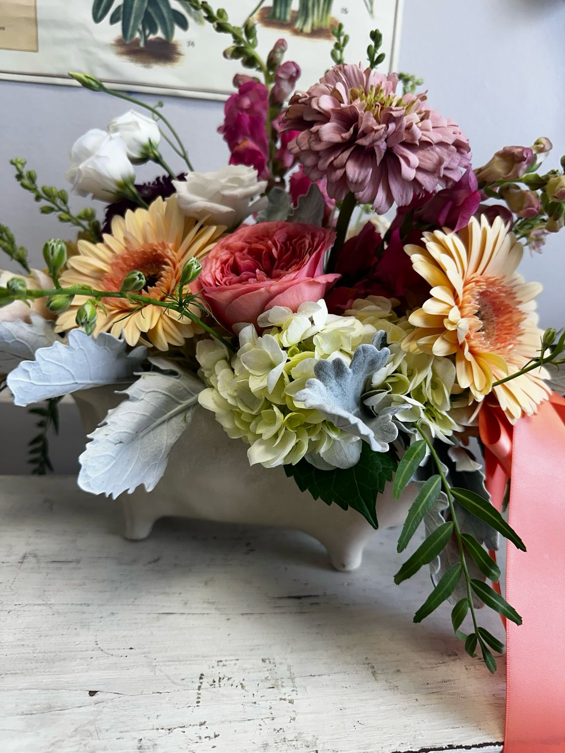 Large footed planter With Florals Or Plants