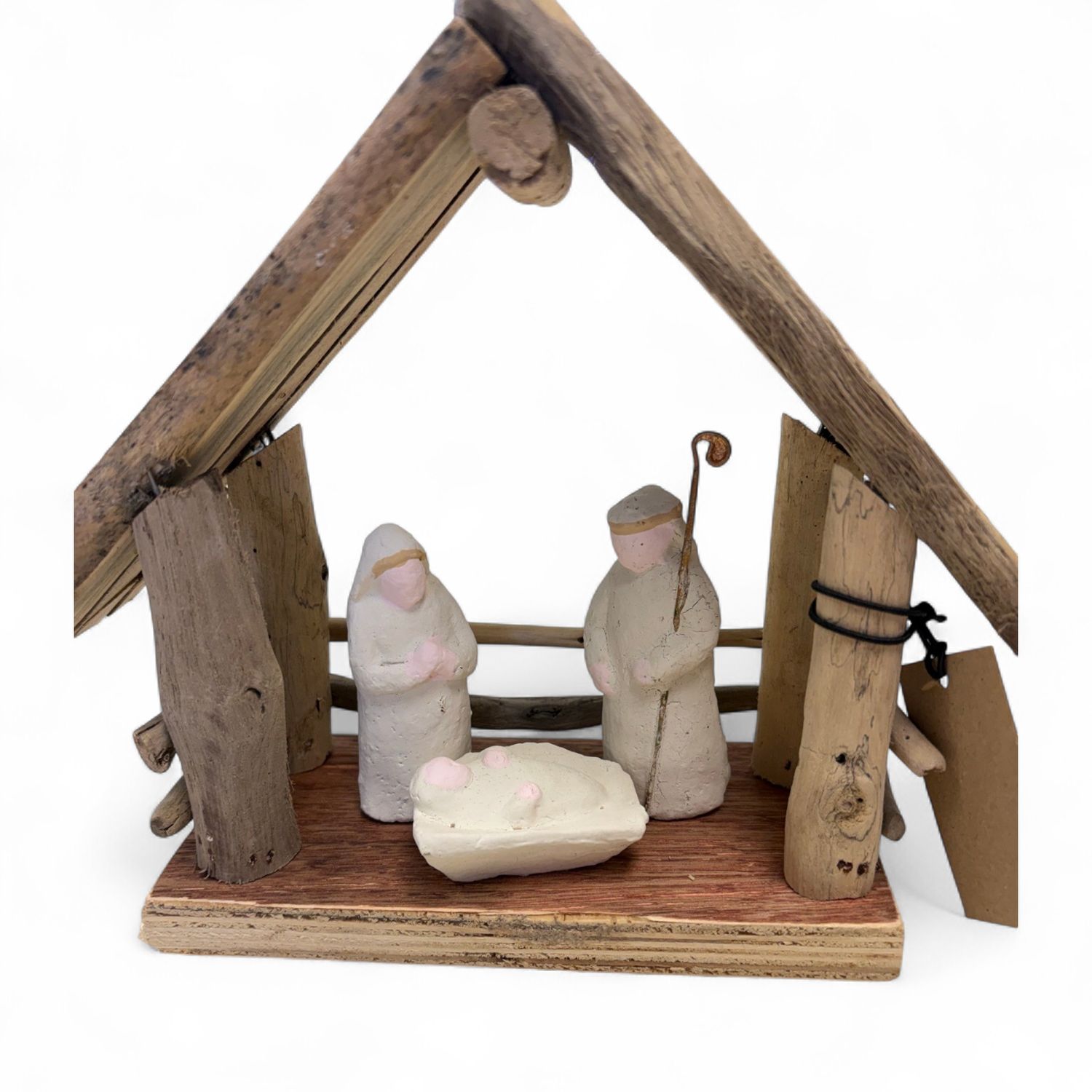 Driftwood paper mache nativity w base
