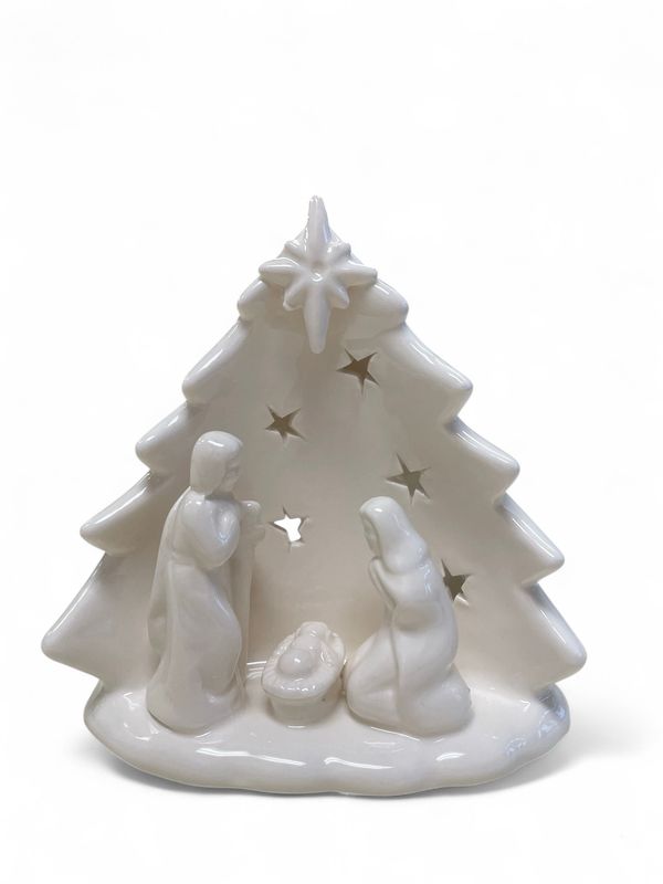 Stoneware Holy Family with tree cut out