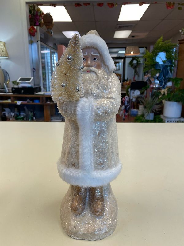 Paper Mache St Nick holding christmas tree