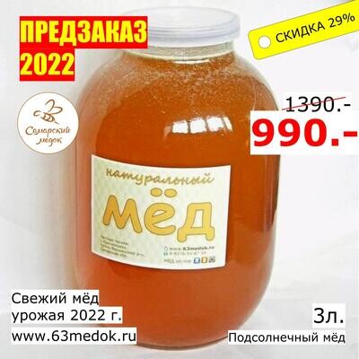 ПРЕДЗАКАЗ 2022 - Подсолнечный свежий мёд 3 л.