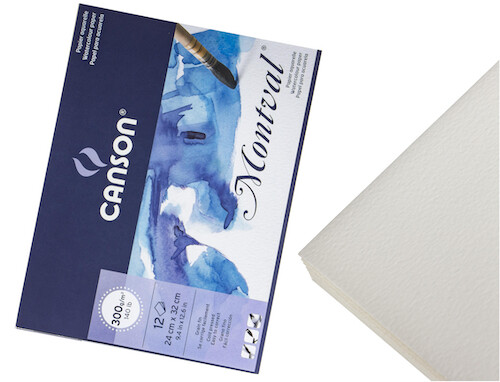 BLOCK ENCOLADO CANSON MONTVAL, 12 HOJAS, 24x32cm, 300grs., GRANO FINO