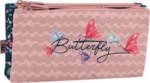 Estuche tres cremallera mariposa