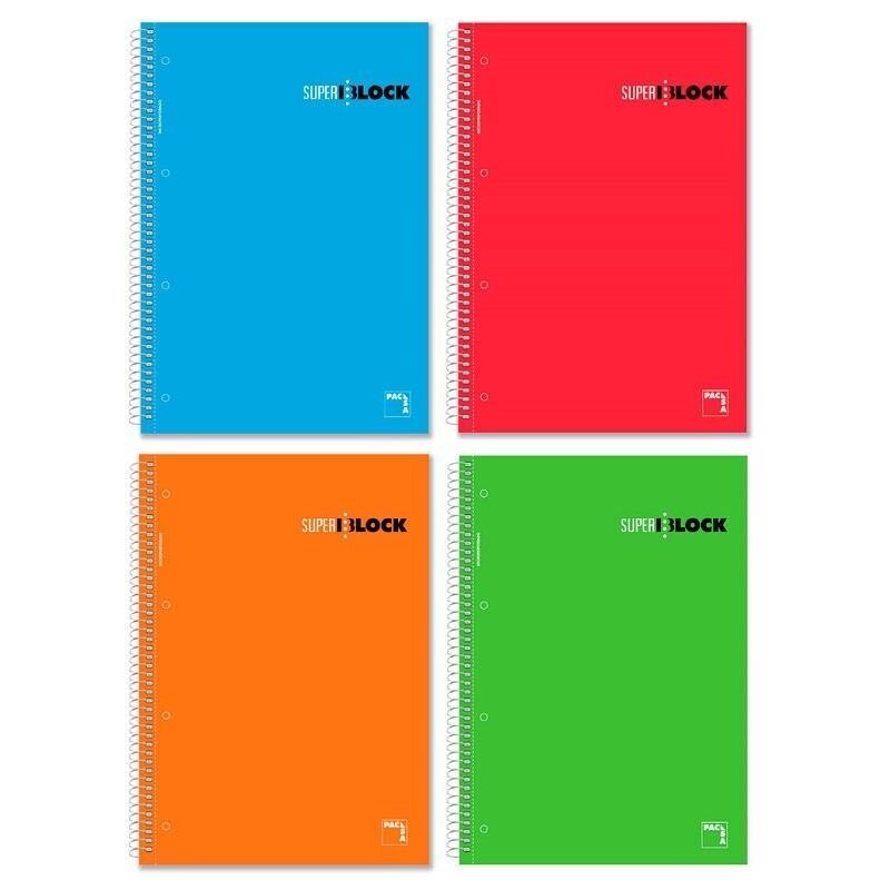 Cuaderno Superblock con hojas perforadas y ribete de color
