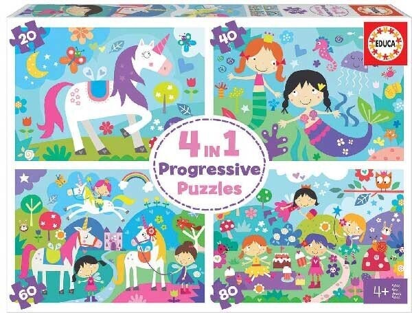 Puzzle 4 en 1 progresivo. unicornios